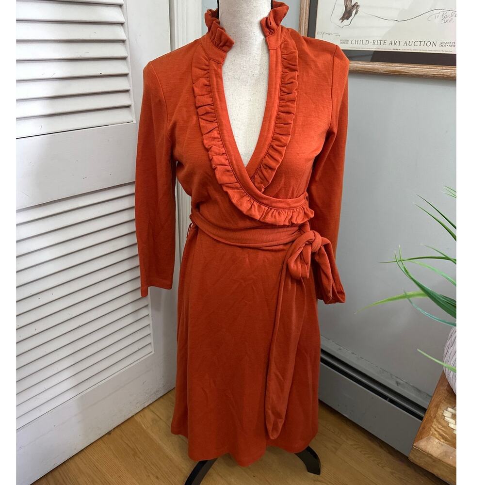 Banana Republic Wrap Dress Medium Orange Wool Blend Belted Midi Y2K Minimalist